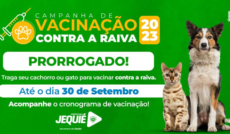 Prefeitura de Jequié prorroga campanha de vacinação contra raiva até dia 30 de setembro